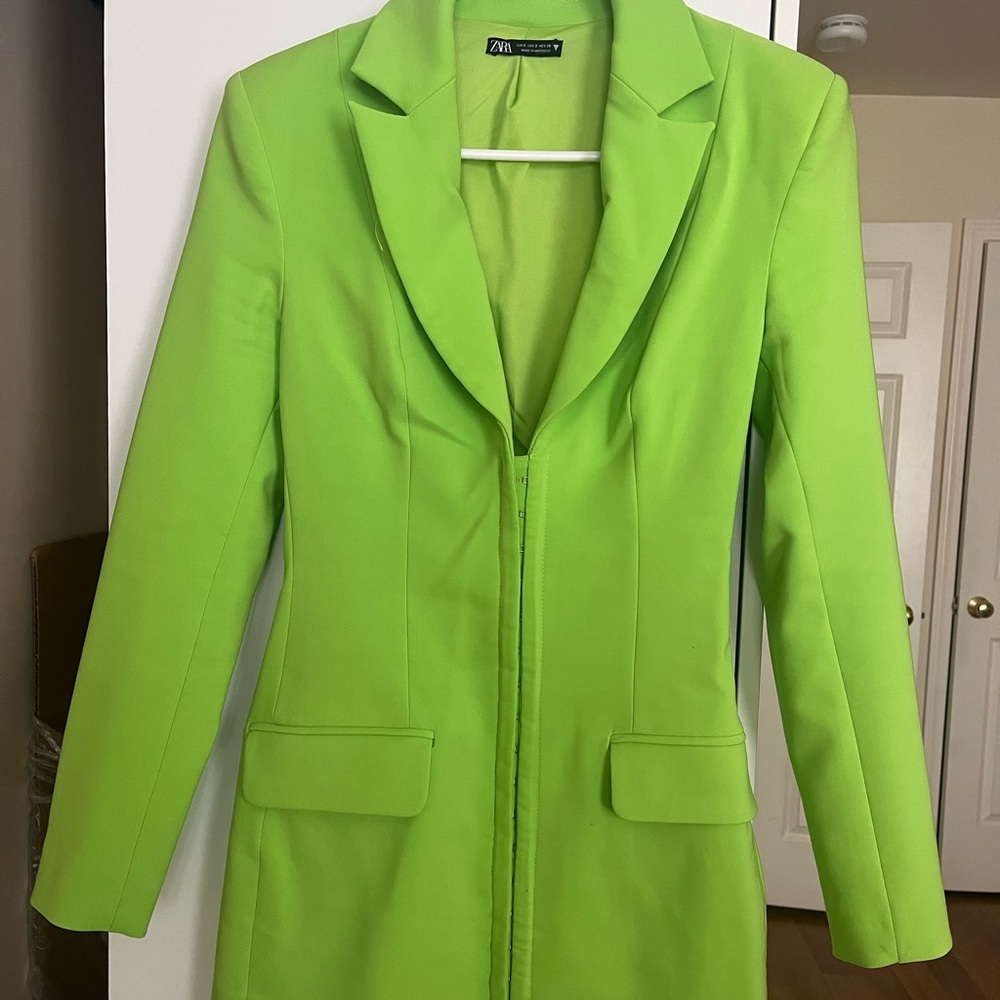Neon Green Fitted Blazer Dress